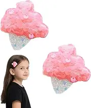 2Pcs Fun Ice Cream Toddler Hair Clips for Girls,Rose Pink Quirky Cones Hair Barrettes Accessories Illusion Sequins Girl Side and Bangs Clips Hairpin for Little Girls Infants Toddlers Kids