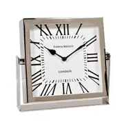 SSH COLLECTION Tower Bridge 22. 5cm Tall Desk Clock with Square White Face - Nickel