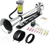 GAMPRO 160137 12V Air Horn for Truck Boats Car Motorcycle,150DB Super Loud Train Horns Kit with Bracket, Silver