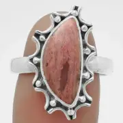 Natural Pink Tulip Quartz 925 Sterling Silver Ring s.8.5 Jewelry R-1189