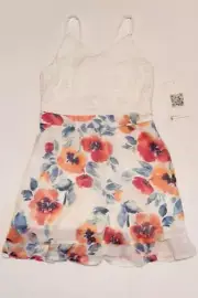 Emerald Sundae Girls XXS (4) Ivory & Coral Lace Floral Spaghetti Strap Dress