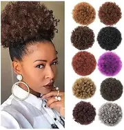 Hairpiece Afro Puff Hair Bun Extension Hairpieces Short Kinky Curly Drawstring Ponytail Extension with 2 Clips Daily Use(99J)