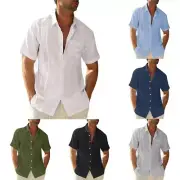 Turn-down Collar Men Shirt Beach Blouse Button-Down Shirts Summer Tees