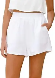 [IDEALSANXUN] Womens Linen Shorts Spring Summer Casual Lightweight Beach Comfy Elastic Waist Shorts
