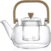 Qianly Glass Teapot with Tea Strainer Hand Blowing Heat Resistant Transparent Tea Kettle for Kitchen Family Picnic Outdoor
