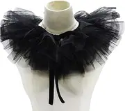 [HEYXI] Victorian Ruffled Mesh Fake Collar Shawl Tulle Clown Cosplay Neck Ruff Choker, As Shown, One Size