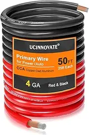 UCINNOVATE 4 Gauge CCA Wire 50ft (25ft Black+25ft Red) Primary Automotive Battery Cable, Power/Ground Wire for Car, RV, Trailer, Speaker Amp Stereo - Welding and Electrical Audio Wiring
