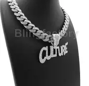 Hip Hop Migos CULTURE & 12mm 18" Full Iced Cuban Link Choker Chain Necklace