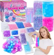 Unicorn Slime Kit W/ Butter, Candy Confetti, Glimmer, Foam Jelly Cubes for Kids