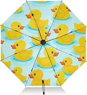 [RPLIFE] Cute Yellow Ducks Blue Umbrella for Rain, Lightweight Durable Automatic Open/close Umbrella for Women, Travel Umbrellas for Rain and Sun
