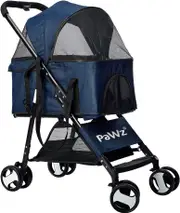 Travel Pushchair Foldable Pram 4 Wheels Blue, Dog Cat Trolley, Detachable Design Baby Pet Travel Strolle