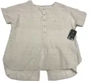 Mt Hardwear Palisade Short Sleeve Top NWT Sz L Beige Split Back Side Zip Pocket