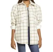 NWT TREASURE & BOND Women’s Medium Plaid Shacket Shirt Jacket Ivory Carson Pane