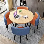 Modern Office Drawing Room Club Table and Chair Set with 1 Table and 4 Chairs, Blue Orange Living Room Bedroom Furniture