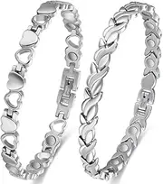 Cigmag 2PCS Magnetic Bracelets for Women Titanium Magnetic Bracelet for Joint with Strength Magnets Adjustable Tool for Valentine Anniversary Jewelry Gift Set (Fishtail & Love)