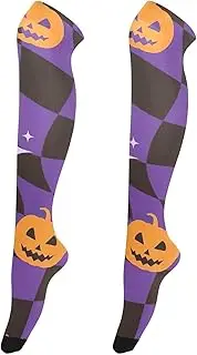 [Joitme] Halloween Pumpkin Purple Knee Socks for Women, Womens Knee High Socks, Ladies Knee High Socks, Halloween Pumpkin Purple