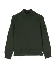 logo-patch sleeve knit jumper 8Y,14Y,10Y olive green