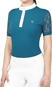 [Harrison Howard] Short Sleeve Lace Top Show Shirt Breathable with Graceful Back Lace Rider Top