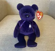 TY Beanie Baby - PRINCESS the Purple Bear (Tush Tag Oddity- “Erin”) (8.5 inch)