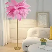 Feather Floor Lamp, Natural Ostrich Feather Base, Dimmable with G4 LED Bulb, Simple Decor for Bedroom and Living Room, Elegant Gold Base