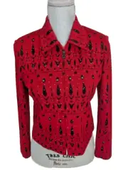 St. John Evening Red Black Sequin Embelished Zip Knit Jacket, 4, $1499 NWT