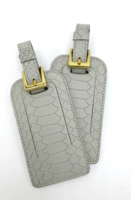 Graphic Image Luggage Tag Set of TWO Leather Buckle Closure NEW Gray