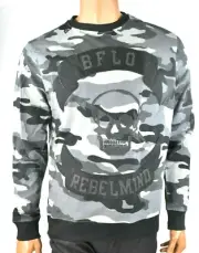 Buffalo David Bitton Mens Sweatshirt New M Black Gray Camouflage Pullover Crew