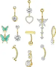 [ZELORES] 14G Belly Button Ring Stainless Steel Opal CZ Navel Piercing Belly Rings for Women Clicker Dangle Belly Button Piercing Jewelry Silver Gold