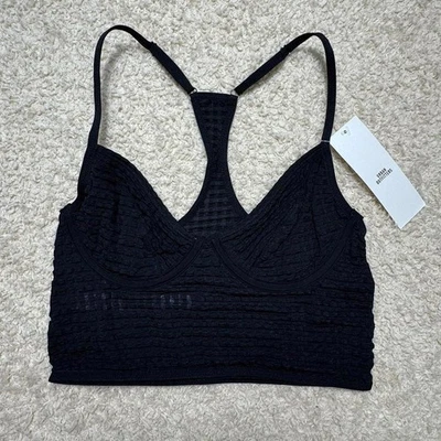 Out from Under Black Textured Mesh Longline Underwire Bra Top SMALL NWT