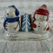 St. Nicholas Square Snowmen On Base Salt & Pepper Shakers Hand Painted Sealed