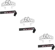 [FRCOLOR] 3 Sets 60 Queen Crown Birthday Sash Set Crystal Hair Comb Tiara Head Accessory Party Decorative Sash for Girls