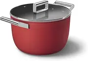 [Smeg] Cookware 50's Style Non-Stick Casserole Dish with Lid, 8-Quart (Red)