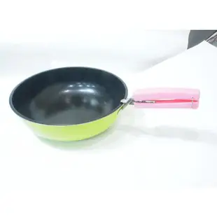 二手,韓國 CERACOAL 鋁合金陶瓷 炒鍋,煮鍋 / 28公分 /黃綠色 / 附活動式鍋把