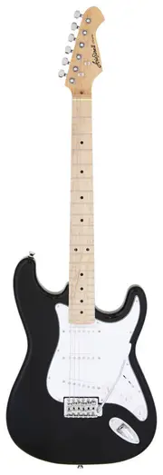 Aria STG-003M Electric Guitar, Black, Basswood Body, Maple Neck, Maple Fingerboard, 3 Aria OS-1 Single Coil Pickups