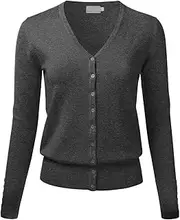 [FLORIA] Women Button Down V-Neck Long Sleeve Soft Knit Cardigan Sweater (S-3XL)