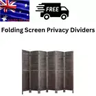 Panel Room Divider Folding Screen Privacy 6 Dividers Stand Wood Brown