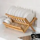Natural Folding Dish Rack 2 Tier Drying Holder Dish Drying Rack Home