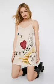Nasty Gal Womens Celestial Embroidered Strappy Mini Slip Dress Size 12