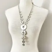 NEW Chico's Hammered Silver tone Drop Lariat Necklace