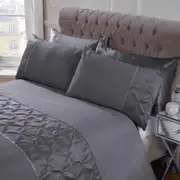 Dreamfields Single Pintuck Diamante Diamond Band GREY Color Soft Quilt Doona Duvet Cover Set