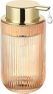 LEICURACE Glass Foaming Hand Soap Dispenser Foaming Soap Dispenser for Bathroom Decor Soap Dispenser with Pump（Foam Type/Gold） A030-002-AU