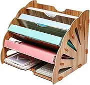 EXERZ Wooden Filing Trays, Large Wood Office Desk Stationery Expanding File Organiser Rack Tray Holder Divider for A4 Paper, Magazine, Paperwork and Document