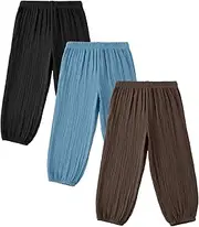 [U·nikaka] 3-Pack Baby Boys Pants Solid Toddler Sweatpants Cotton Infant Boys Harem Pants Crawling Bloomers Casual Jogger