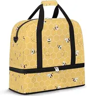 Sports Gym Bag, Travel Duffel Bag with Shoes Compartment Waterproof Overnight Bag Workout Weekender Bag Yoga Dance Bag Gym Tote Bag for Women Men, Bee, one size