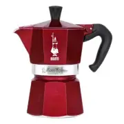 Bialetti Moka Express Red Deco Glamour 3 Cup Aluminium Stove Top Coffee Pot