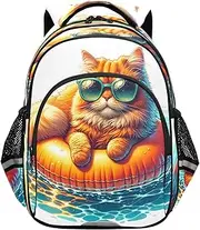[RPLIFE] Cute Swimmer Cat 15 Inch Backpack for Kids, Backpack for Boys Elementary School