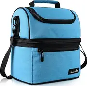 [Hap Tim] Lunch Box Insulated Lunch Bag Large Cooler Tote Bag for Adult,Men,Women,Kid, Double Deck Cooler for Office/School/Picnic(AU16040-BL)