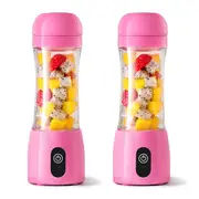 SOGA 2x 380ml Portable Mini USB Rechargeable Handheld Fruit Mixer Juicer Pink