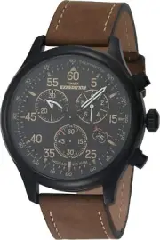 Timex Expedition 43 mm Mens Field Chronograph Brown Leather Strap Watch