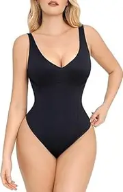 [Generic] Womens Shapewear Bodysuit Tummy Control Body Shaper Slimming V Neck Thong Bodysuits Snatched Waist Body Suit